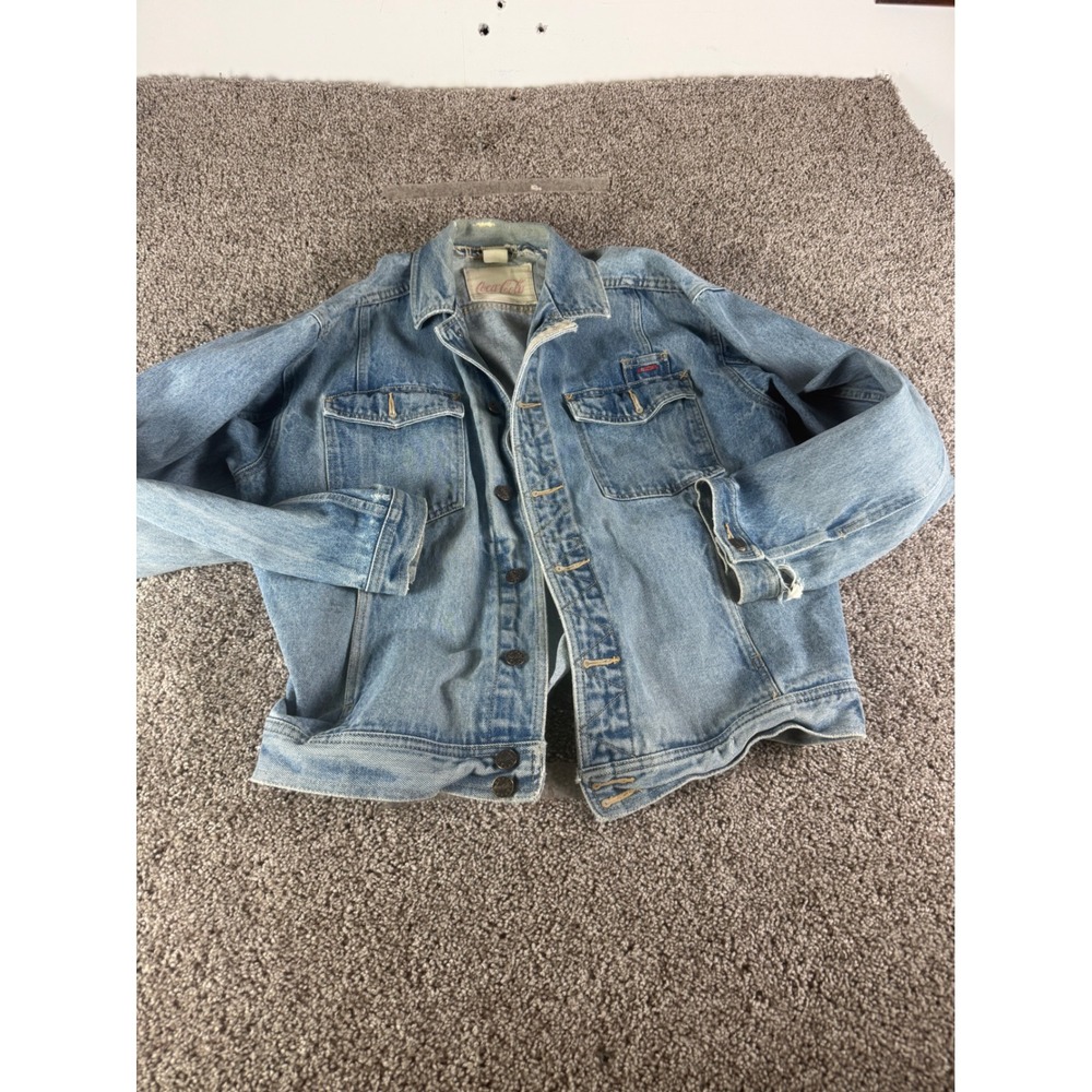 Vintage Coca-Cola Denim Trucker Jacket Light Wash Blue Jean Jacket Large